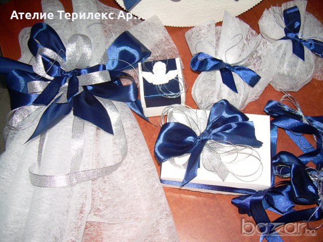 КОМПЛЕКТ ЗА КРЪЩЕНЕ В БЯЛО И КРАЛСКО СИНЬО, снимка 7 - Подаръци за кръщене - 19652567