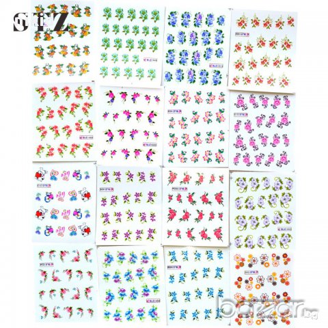 9 # BLE лот 50 бр листа татос цветя ваденки водни стикери за нокти листчеТа, снимка 3 - Продукти за маникюр - 16368780