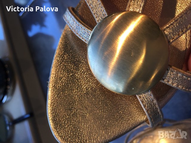 Златисти кожени сандали ROLLINI, снимка 11 - Сандали - 25194213