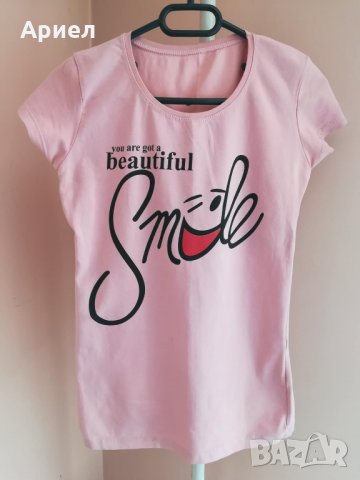 Розова тениска Smiley, снимка 2 - Тениски - 25524018