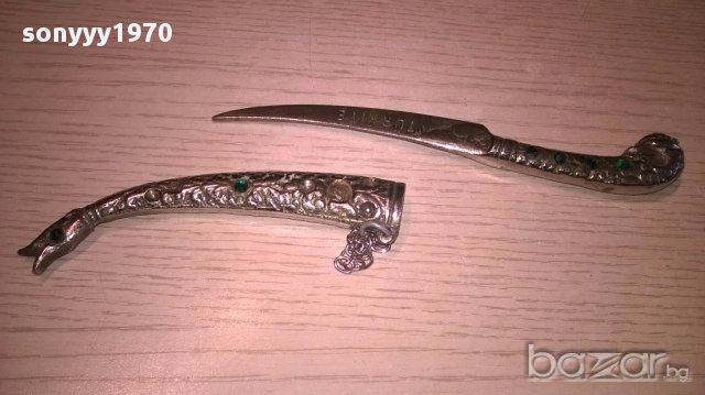 Turkiye-нож с кания-метални-19см-внос швеицария, снимка 3 - Антикварни и старинни предмети - 15882661