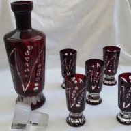 Кристални чаши и гарафа червен цветен  кристал , снимка 7 - Антикварни и старинни предмети - 17470314