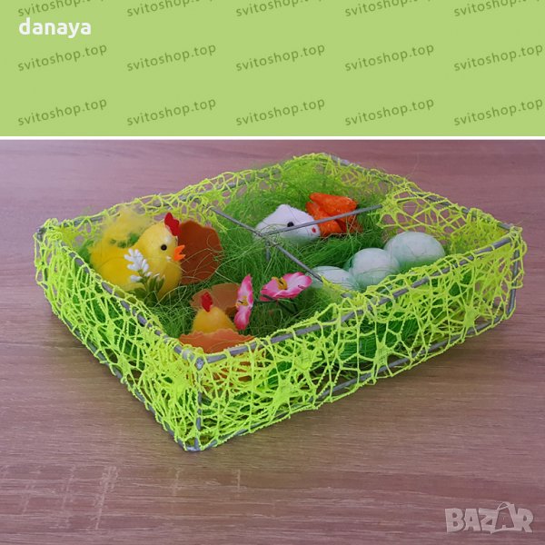 Декорация за Великден мини градинка с пиленца яйца и зайче 19x15x5см, снимка 1