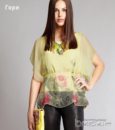 Копринена дамска блуза в жълто марка Aftershock London S/M, снимка 1