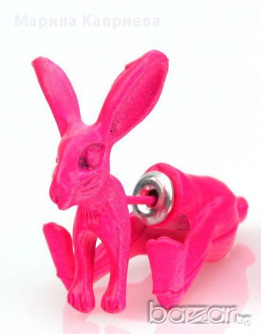 Обеца имитация на флеш "Зайче" - розова /С-14/, снимка 3 - Обеци - 11867642