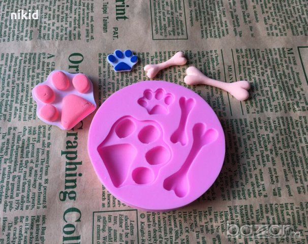 лапички лапи лапа кокал и кокали кокалчета Пес силиконов молд форма торта мъфини фондан тесто, снимка 2 - Форми - 16829214