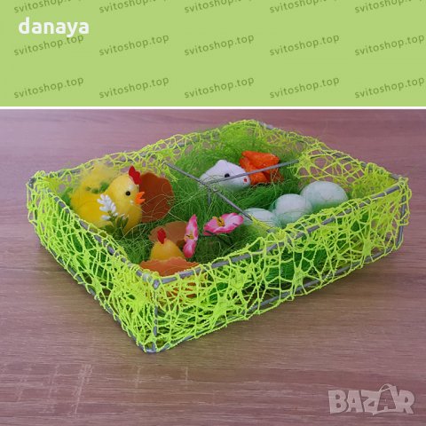 Декорация за Великден мини градинка с пиленца яйца и зайче 19x15x5см