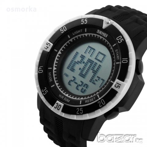 Нов спортен часовник Skmei Shock черен цвят на каишката бяло, снимка 1 - Мъжки - 19563043