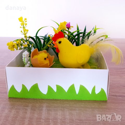 Декорация украса за Великден Кокошка с пиленце и яйца 12x10cm, снимка 3 - Декорация за дома - 24543054