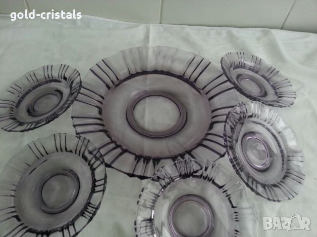 Ретро стъклени чинии чинийки цветно лилаво стъкло, снимка 3 - Антикварни и старинни предмети - 23832149