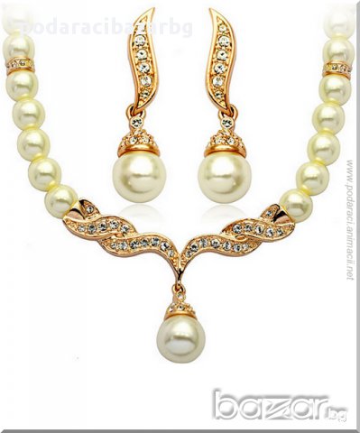 КОМПЛЕКТ – ПЕРЛИ, РОЗОВО ЗЛАТО, КРИСТАЛИ, снимка 3 - Бижутерийни комплекти - 9464274