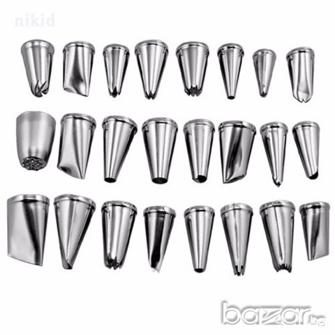 сет 24 бр метални накрайника накрайници за шприц пош торба за крем украса торта накрайник дюза, снимка 2 - Други - 17123586