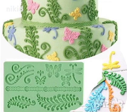 Пеперуди Водно конче папрат листа кант голям силиконов молд форма украса декор торта фондан шоколад 
