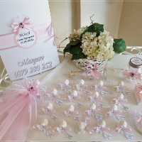 Комплект за кръщене в розово с калинки, снимка 1 - Подаръци за кръщене - 22815879
