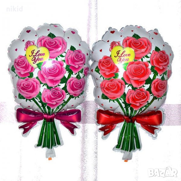 Букет червени розови рози фолио фолиев балон хелий или въздух подарък, снимка 1