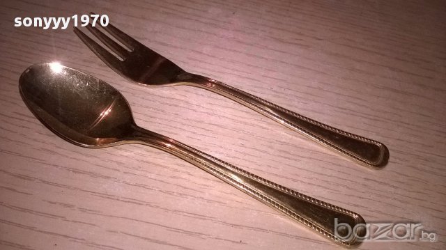 чаи/торта-Imperial 18/10-23/24 karat hartvergoldet-вилица+лъжица-внос швеицария, снимка 5 - Антикварни и старинни предмети - 17783773