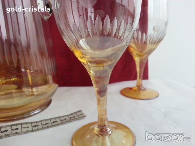 Стъклена кана и стъклени чаши , снимка 9 - Антикварни и старинни предмети - 19994482