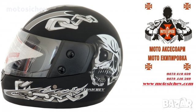 МОТО КАСКА (шлем) С ЧЕРЕП ЧЕРЕН МАТ, снимка 3 - Аксесоари и консумативи - 25137839
