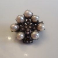 Старинна брошка накит перли диаманти сребро - изключителна, снимка 7 - Колиета, медальони, синджири - 23670295