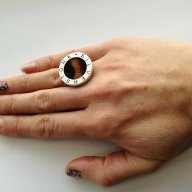 Сребърен дамски пръстен с кожа и сребро - сребро проба 925, снимка 4 - Пръстени - 17187745