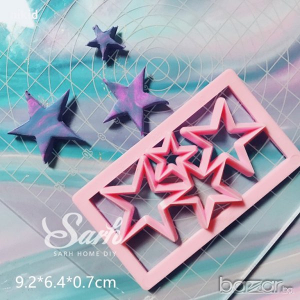4 размера звезди звездички резец за фондан тесто / сладки украса торта захарно тесто, снимка 1