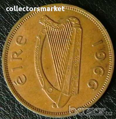 1 пени 1966, Ирландия, снимка 2 - Нумизматика и бонистика - 14453658