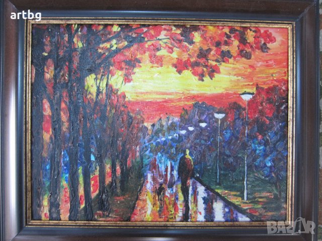 Автентична картина "Огнена вечер", снимка 3 - Картини - 24753218