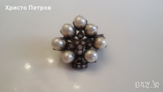 Старинна брошка накит с перли сребро - изключителна, снимка 7 - Колиета, медальони, синджири - 23670295
