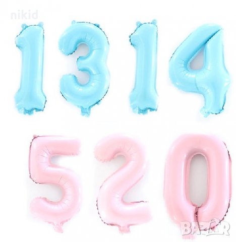 40 см 0-9 синя розова цифра число години балон Рожден ден  фолио фолиев за парти , снимка 1 - Други - 23815868