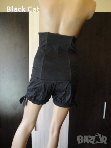 Нов черен къс дамски гащеризон с връзки (тип корсет), къси панталонки, панталони, панталон, блуза, снимка 14 - Гащеризони - 13970641