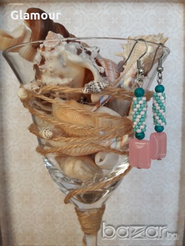 Обеци с розов кварц, снимка 5 - Обеци - 19035098