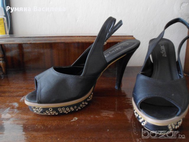 Продавам черни кожени сандали на ток, снимка 3 - Сандали - 10841998