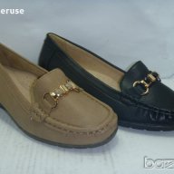 Дамски обувки SUPER MODE бежови и черни, златиста катарама, еко-кожа, стелка-ест. кожа, ортопедични, снимка 1 - Дамски ежедневни обувки - 13845920