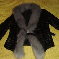 черно кожено дамско яке, снимка 1 - Якета - 24443955