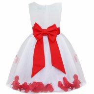 детска дълга  бяла официална рокля с червени листенца роза и коланче, снимка 2 - Детски рокли и поли - 16300506