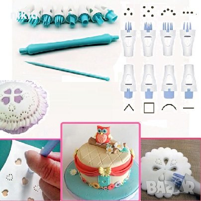 Декориращи инструменти с  8 приставки за дантела и дупки фондан бисквитки торта дупчене моделиране, снимка 1