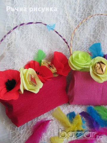 Ръчно изработени чантички за подарък от хартия с цветя от хартия с бонбони, снимка 2 - Декорация за дома - 14060421