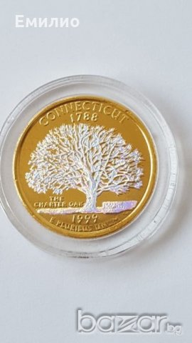 State Quarter GOLDEN PLATE 25 cents 1999 год. CONNECTICUT-1788 UNC, снимка 5 - Нумизматика и бонистика - 19323412