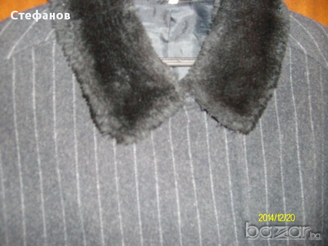 Дамско черна палто” M & S Mode „на  елегантни тънки райета с мъхеста яка., снимка 6 - Палта, манта - 9249068