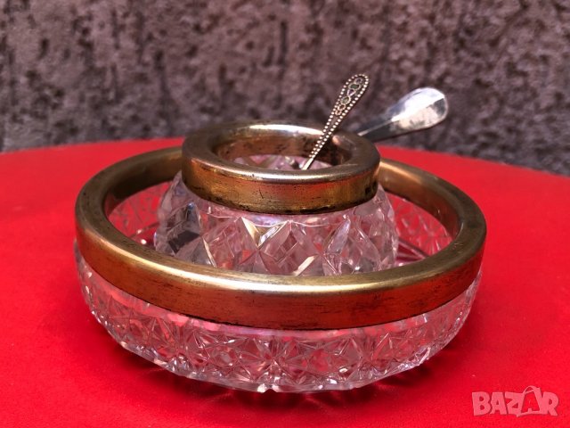 Прибор за черен хайвер от кристал и сребро-СССР, снимка 2 - Сервизи - 24222568