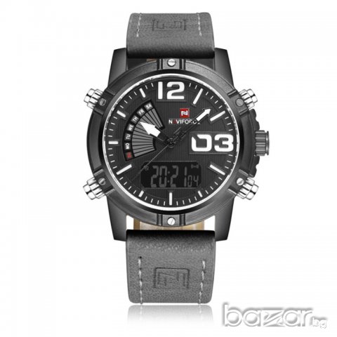 Стилен мъжки часовник NAVIFORCE с аналогов и дигитален LCD дисплей – СИВ, снимка 2 - Мъжки - 21477593