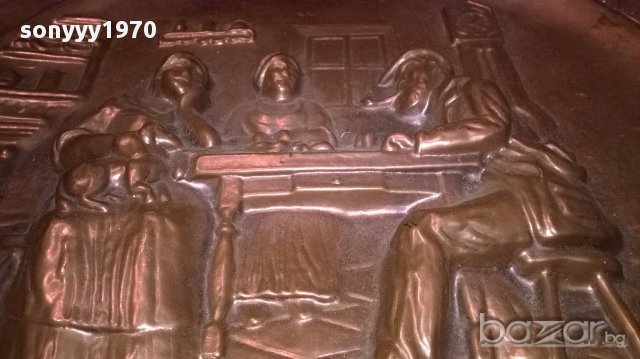 Красива чиния-33см-мед/месинг-внос швеицария, снимка 6 - Антикварни и старинни предмети - 15133287