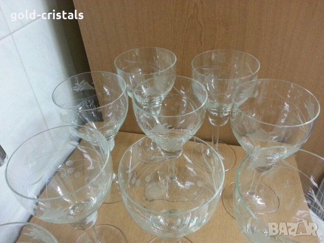 Ретро кристални чаши за вино гравирани, снимка 4 - Антикварни и старинни предмети - 22192484