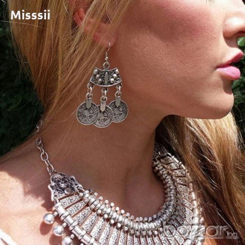 Сребърни етно обеци с пендари, снимка 2 - Обеци - 20360202