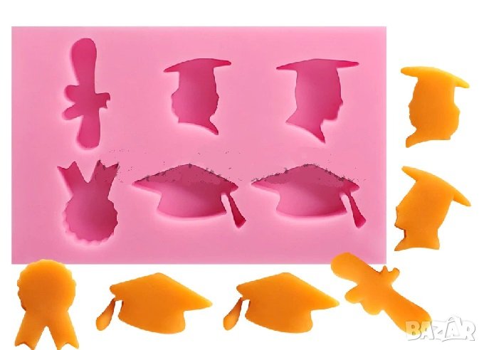 Абитуриент тога значка диплома дипломиране завършване силиконов молд форма украса торта фондан , снимка 1
