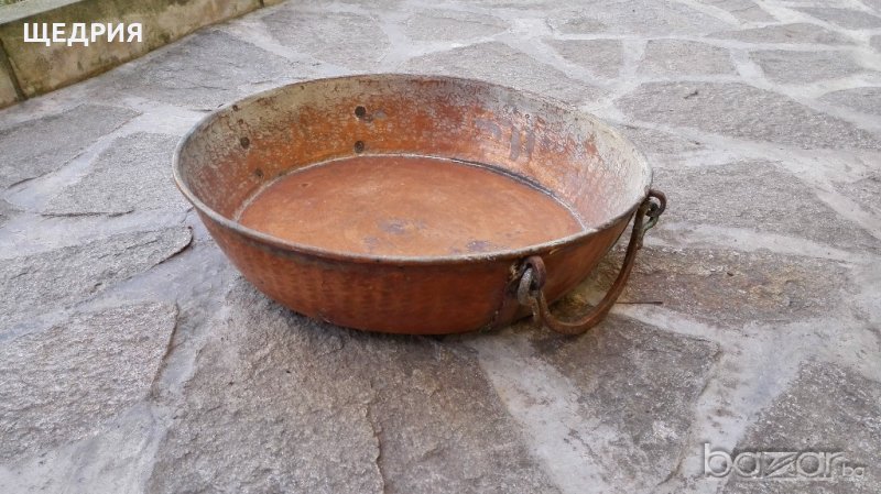 Стара кована медна бакърене тава, снимка 1