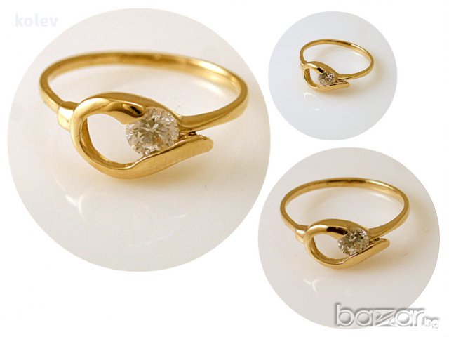 златен пръстен с циркон -КАПЧИЦА- 1.51 гр/ размер №52, снимка 1 - Пръстени - 17044511