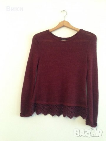 Марсала блуза с дантела, снимка 5 - Блузи с дълъг ръкав и пуловери - 23654852
