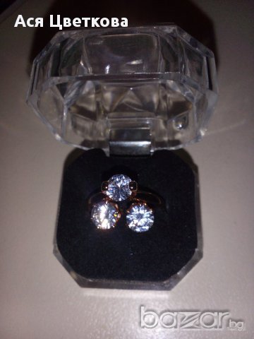 ПРОМО Нов годежен Позлатен с 18к злато дамски Пръстен + обеци с истински австралийски кристал, снимка 8 - Пръстени - 8721747