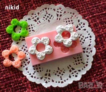 2 цветчета с дупка релефни силиконов молд форма декорация торта фондан шоколад бисквитки